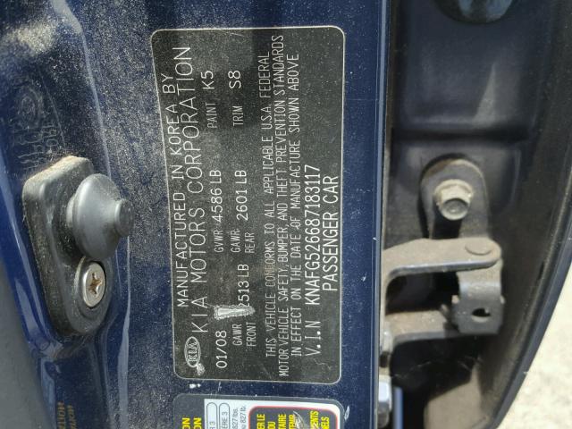 KNAFG526687183117 - 2008 KIA RONDO LX BLUE photo 10