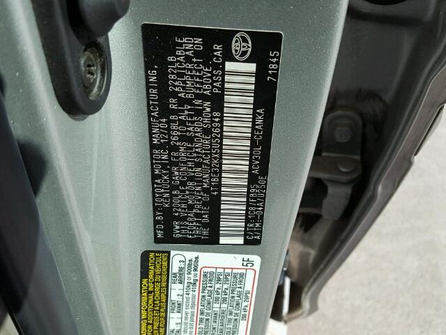 4T1BE32KX5U526948 - 2005 TOYOTA CAMRY SILVER photo 10