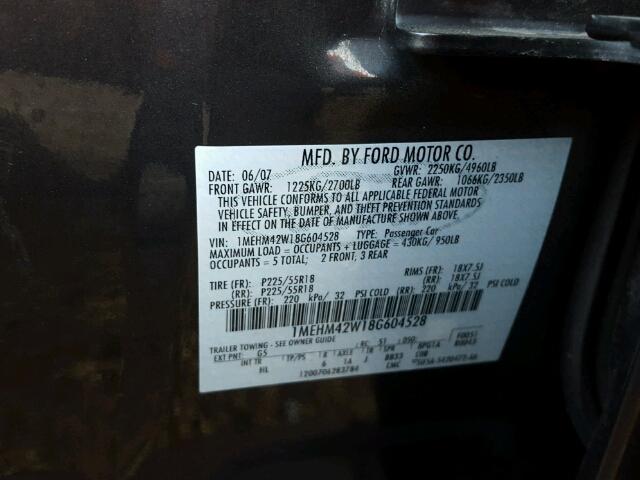 1MEHM42W18G604528 - 2008 MERCURY SABLE CHARCOAL photo 10