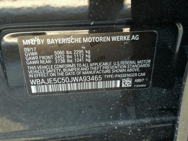 WBAJE5C50JWA93465 - 2018 BMW 540 I GRAY photo 10