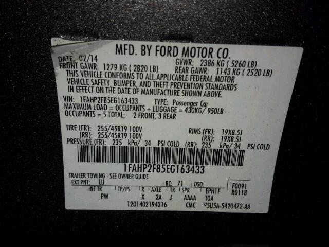 1FAHP2F85EG163433 - 2014 FORD TAURUS CHARCOAL photo 10