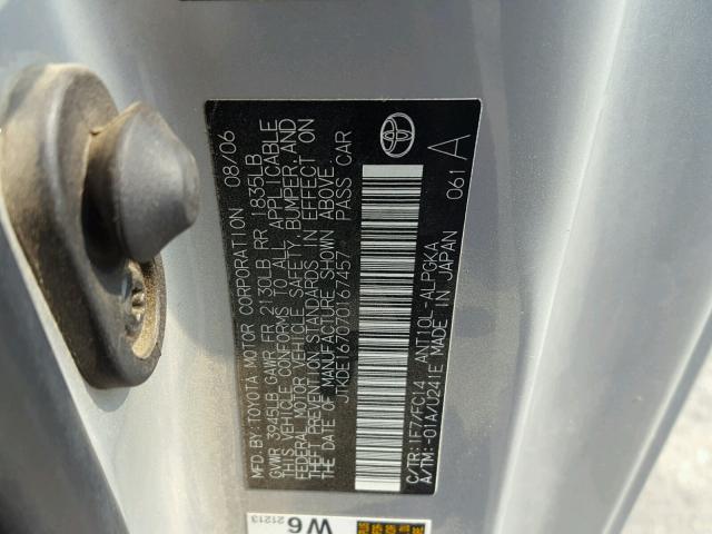 JTKDE167070167457 - 2007 TOYOTA SCION TC 银色 照片 10