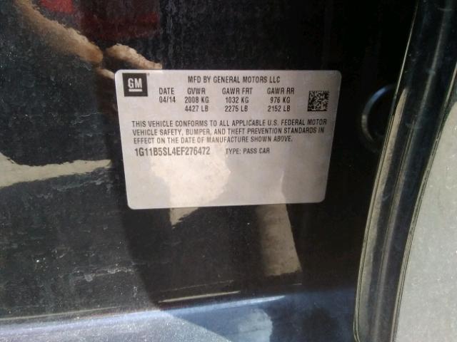 1G11B5SL4EF276472 - 2014 CHEVROLET MALIBU LS შავი ფოტო 10