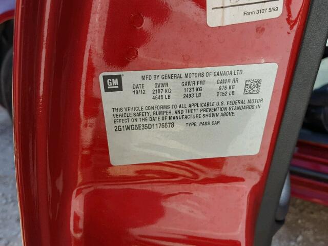 2G1WG5E35D1176678 - 2013 CHEVROLET IMPALA BURGUNDY photo 10