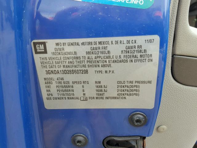 3GNDA13D28S607208 - 2008 CHEVROLET HHR LS BLUE photo 10