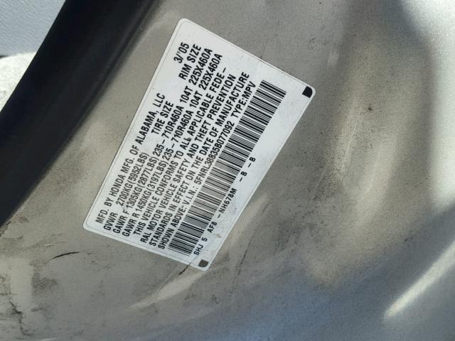 5FNRL38835B077092 - 2005 HONDA ODYSSEY TO SILVER photo 10