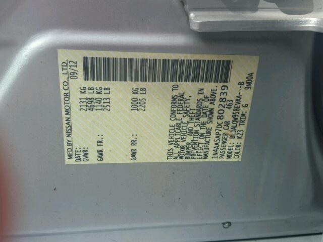 1N4AA5AP7DC802839 - 2013 NISSAN MAXIMA S Srebrny zdjęcie 10