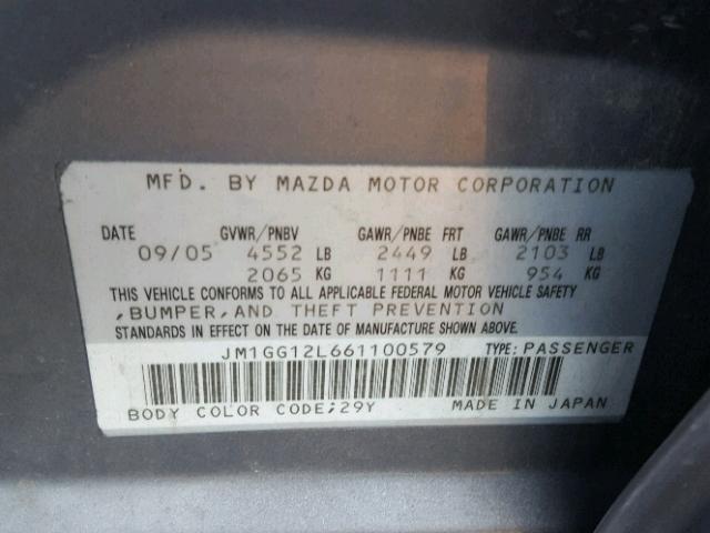 JM1GG12L661100579 - 2006 MAZDA SPEED 6 GRAY photo 10