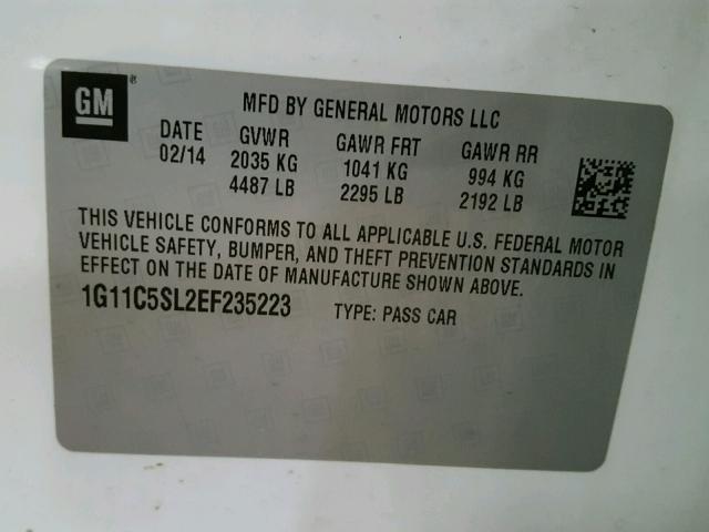 1G11C5SL2EF235223 - 2014 CHEVROLET MALIBU 1LT თეთრი ფოტო 10