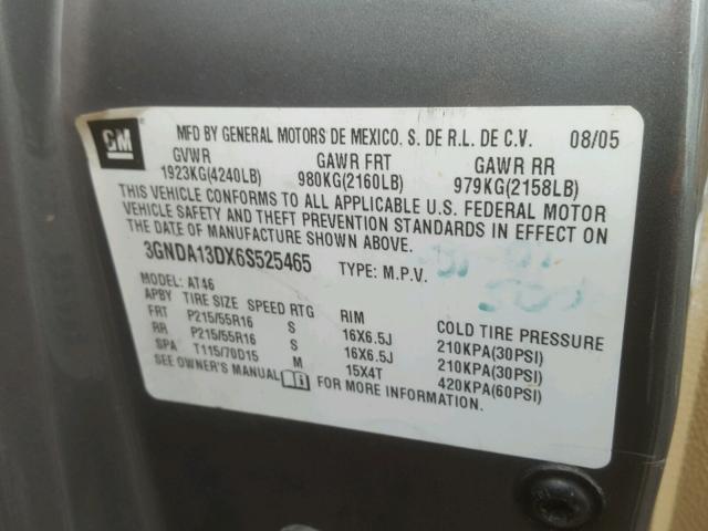 3GNDA13DX6S525465 - 2006 CHEVROLET HHR LS Gris foto 10