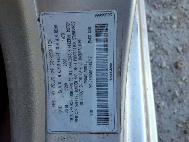 YV1VS29561F743717 - 2001 VOLVO S40 1.9T SILVER photo 10