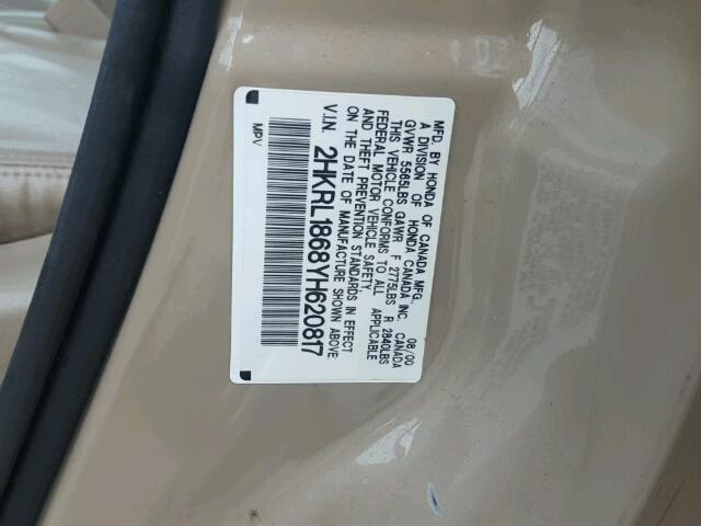 2HKRL1868YH620817 - 2000 HONDA ODYSSEY EX GOLD photo 10