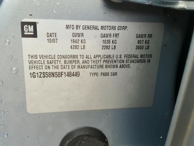 1G1ZS58N58F148449 - 2008 CHEVROLET MALIBU LS BLUE photo 10