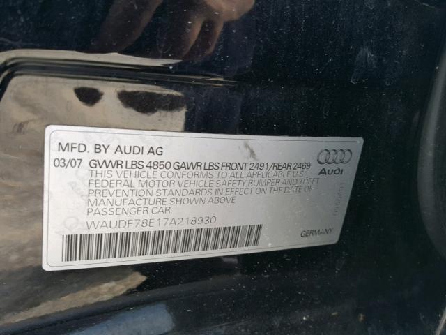 WAUDF78E17A218930 - 2007 AUDI A4 2.0T QU BLACK photo 10