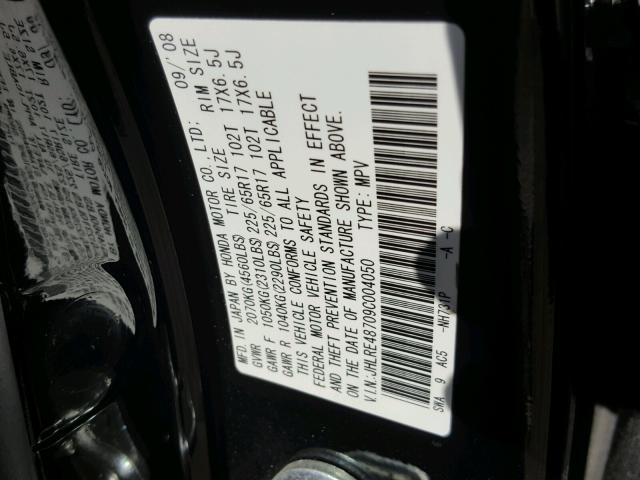 JHLRE48709C004050 - 2009 HONDA CR-V BLACK photo 10