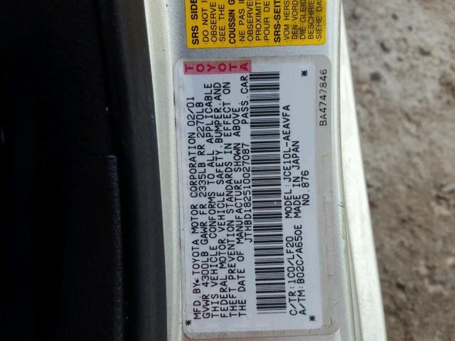 JTHBD182510027087 - 2001 LEXUS IS 300 SILVER photo 10