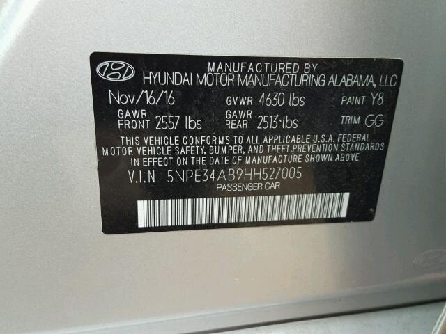 5NPE34AB9HH527005 - 2017 HYUNDAI SONATA SPO SILVER photo 10