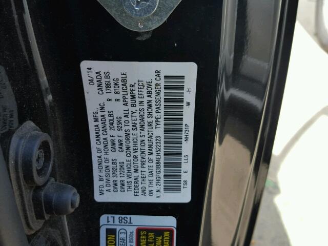 2HGFG3B84EH522323 - 2014 HONDA CIVIC EX BLACK photo 10