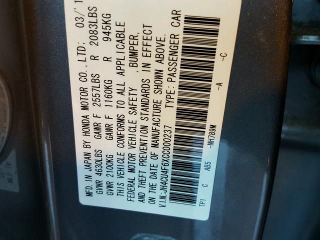 JH4CU4F6XCC000237 - 2012 ACURA TSX TECH SILVER photo 10