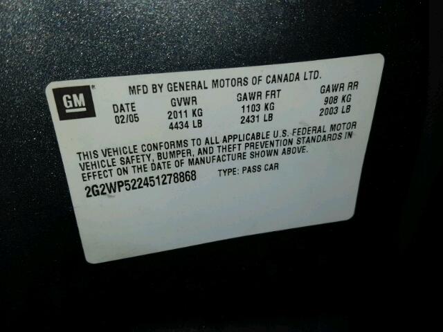 2G2WP522451278868 - 2005 PONTIAC GRAND PRIX GRAY photo 10