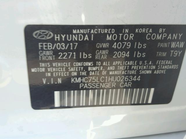 KMHC75LC1HU026344 - 2017 HYUNDAI IONIQ SEL WHITE photo 10