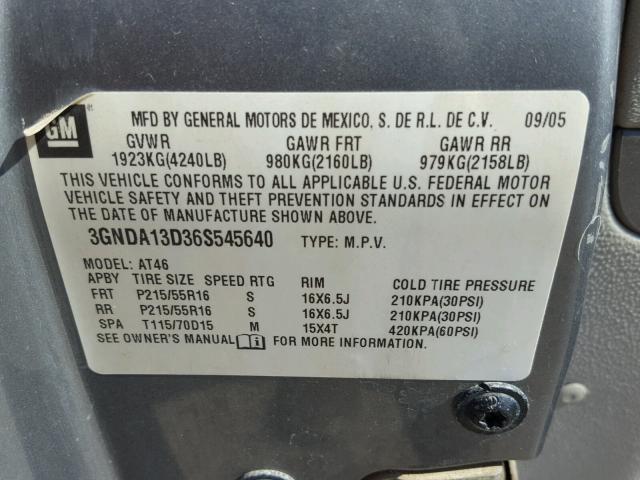 3GNDA13D36S545640 - 2006 CHEVROLET HHR LS GRAY photo 10