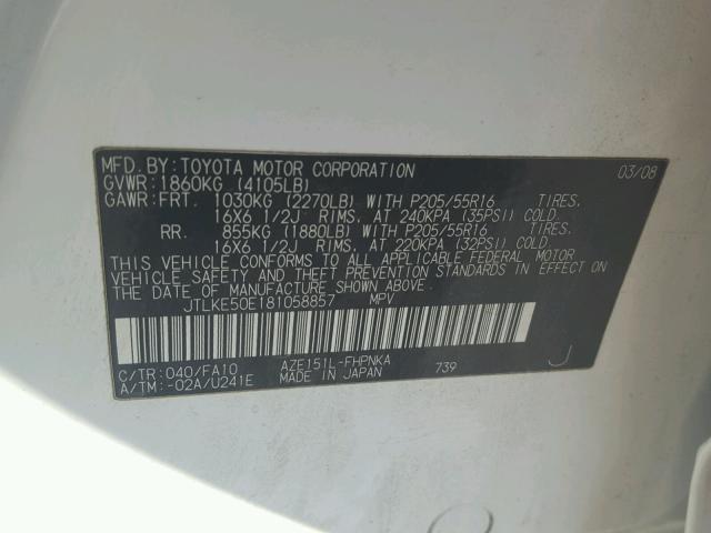 JTLKE50E181058857 - 2008 TOYOTA SCION XB Ağ foto 10