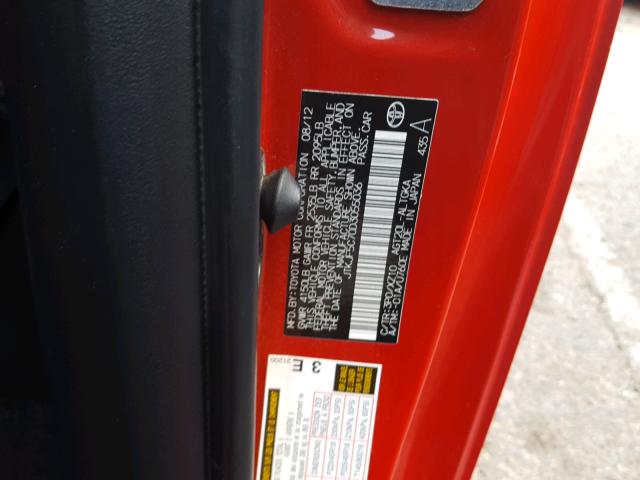 JTKJF5C70D3055036 - 2013 TOYOTA SCION TC 红色 照片 10