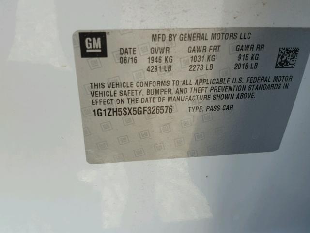1G1ZH5SX5GF326576 - 2016 CHEVROLET MALIBU PRE WHITE photo 10