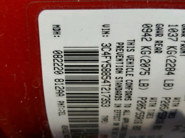 3C4FY58854T217353 - 2004 CHRYSLER PT CRUISER RED photo 10