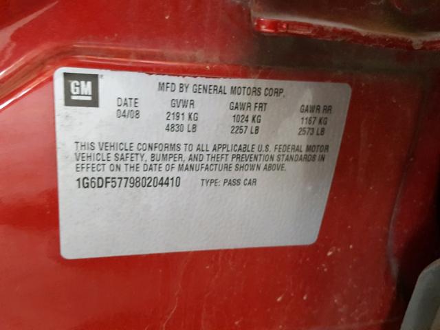 1G6DF577980204410 - 2008 CADILLAC CTS RED photo 10