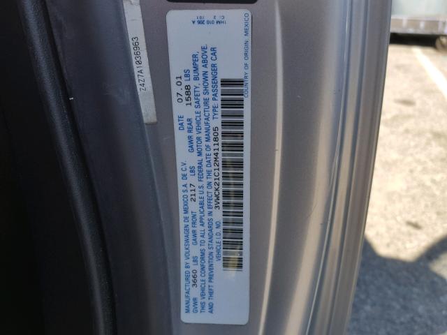 3VWCK21C12M411805 - 2002 VOLKSWAGEN NEW BEETLE 银色 照片 10