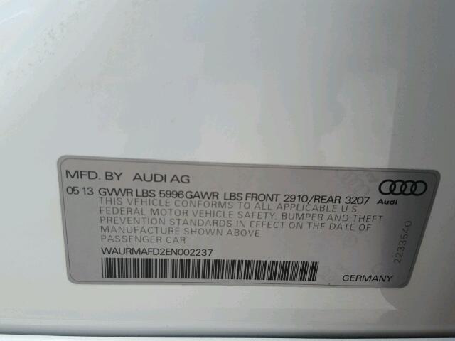 WAURMAFD2EN002237 - 2014 AUDI A8 L TDI WHITE photo 10