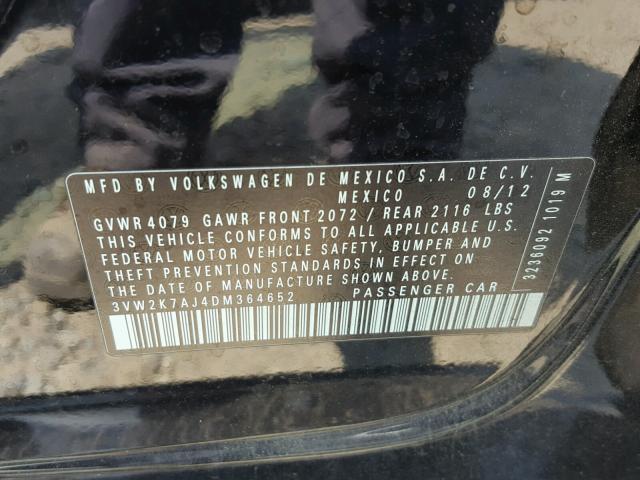 3VW2K7AJ4DM364652 - 2013 VOLKSWAGEN JETTA BASE Սև լուսանկար 10