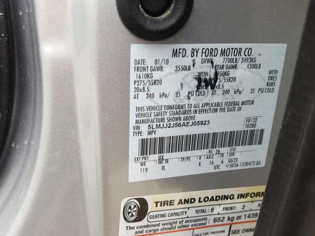 5LMJJ2J56AEJ05923 - 2010 LINCOLN NAVIGATOR SILVER photo 10