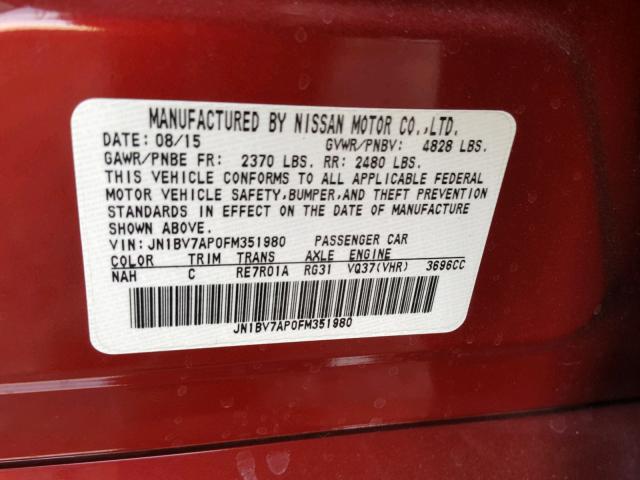 JN1BV7AP0FM351980 - 2015 INFINITI Q50 BASE RED photo 10