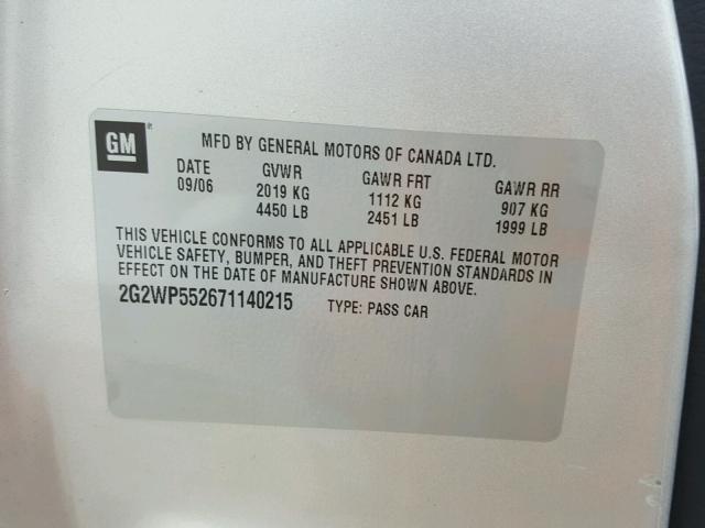 2G2WP552671140215 - 2007 PONTIAC GRAND PRIX GRAY photo 10