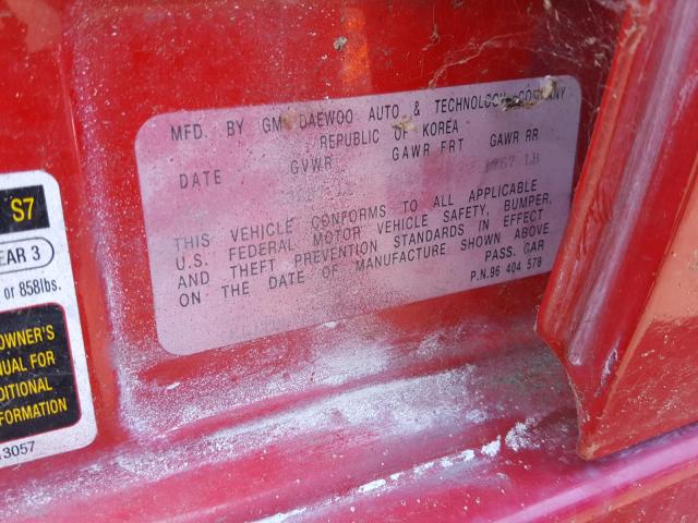 KL1TD62655B453670 - 2005 CHEVROLET AVEO BASE Rouge photo 10