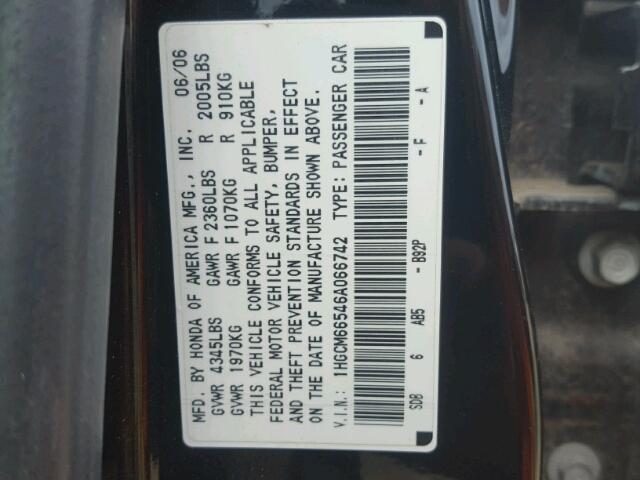 1HGCM66546A066742 - 2006 HONDA ACCORD EX BLACK photo 10