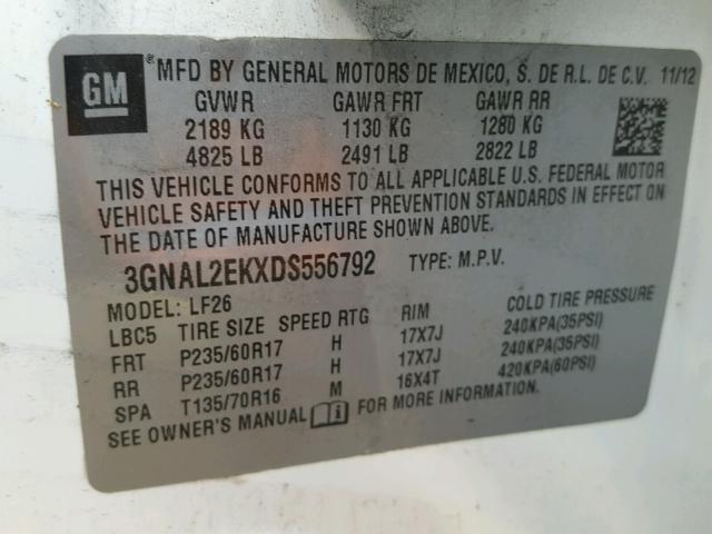 3GNAL2EKXDS556792 - 2013 CHEVROLET CAPTIVA LS 白色 照片 10