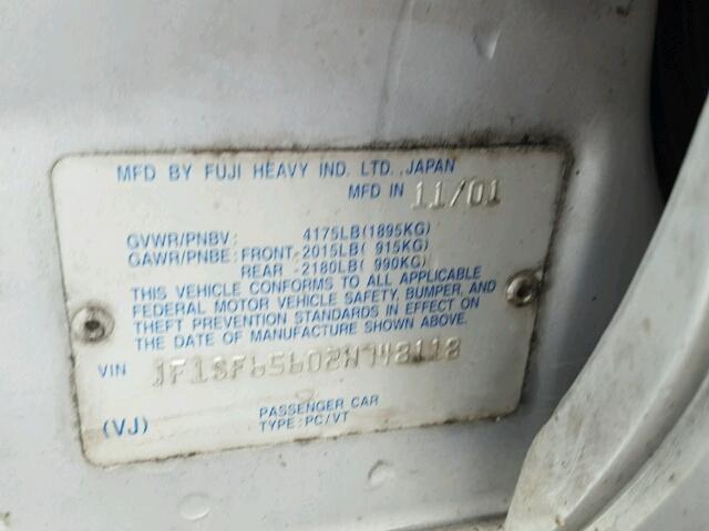 JF1SF65602H748118 - 2002 SUBARU FORESTER S SILVER photo 10