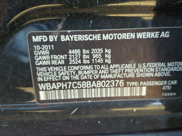 WBAPH7C58BA802376 - 2011 BMW 328 I BLACK photo 10