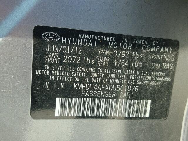 KMHDH4AEXDU561876 - 2013 HYUNDAI ELANTRA GL GRAY photo 10