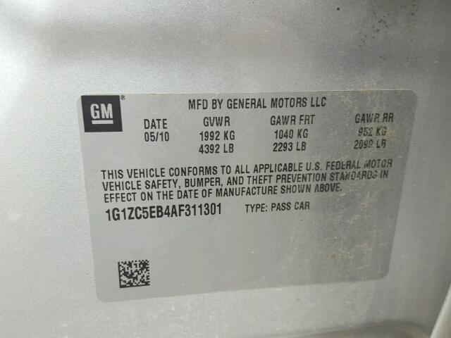 1G1ZC5EB4AF311301 - 2010 CHEVROLET MALIBU 1LT ვერცხლისფერი ფოტო 10