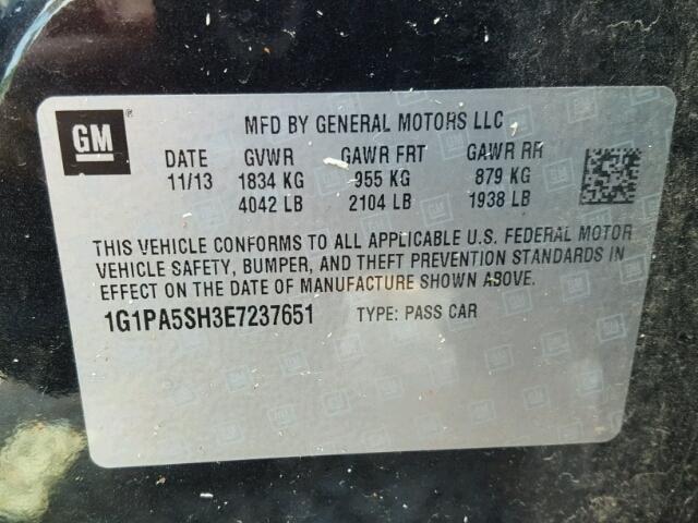 1G1PA5SH3E7237651 - 2014 CHEVROLET CRUZE LS BLUE photo 10