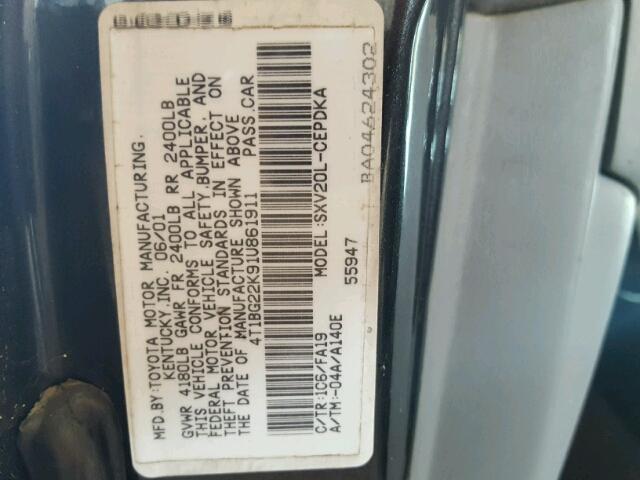 4T1BG22K91U861911 - 2001 TOYOTA CAMRY CE GRAY photo 10