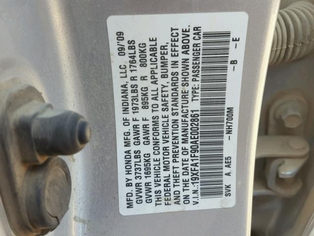 19XFA1F90AE002861 - 2010 HONDA CIVIC EXL 灰色 照片 10