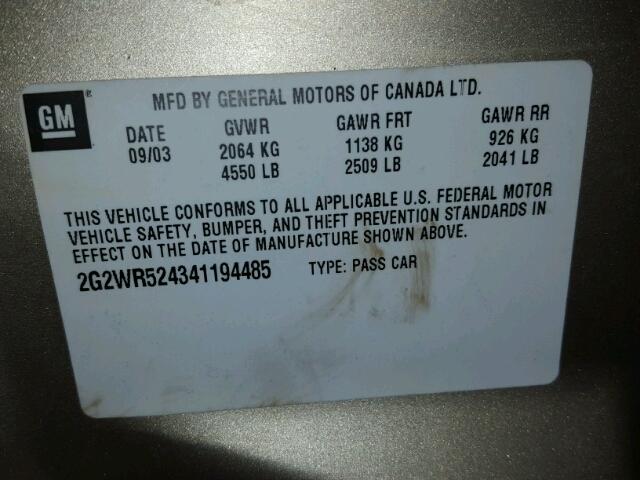 2G2WR524341194485 - 2004 PONTIAC GRAND PRIX Թուխ լուսանկար 10