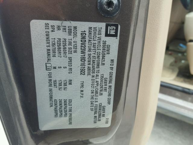 1GNDV23W18D161922 - 2008 CHEVROLET UPLANDER L 棕色 照片 10