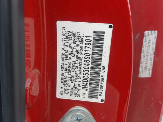JH4DC53046S017901 - 2006 ACURA RSX TYPE-S RED photo 10